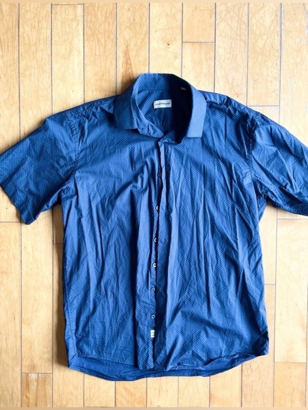 Lucky Brand Blue Classic Dot‑Print Button‑Up Shirt Size Large